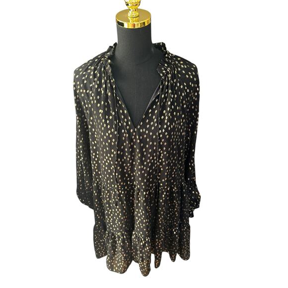 NWT H&M Black Gold Metallic Dot Ruffle Hem Dress, Size 12 - Picture 1 of 5
